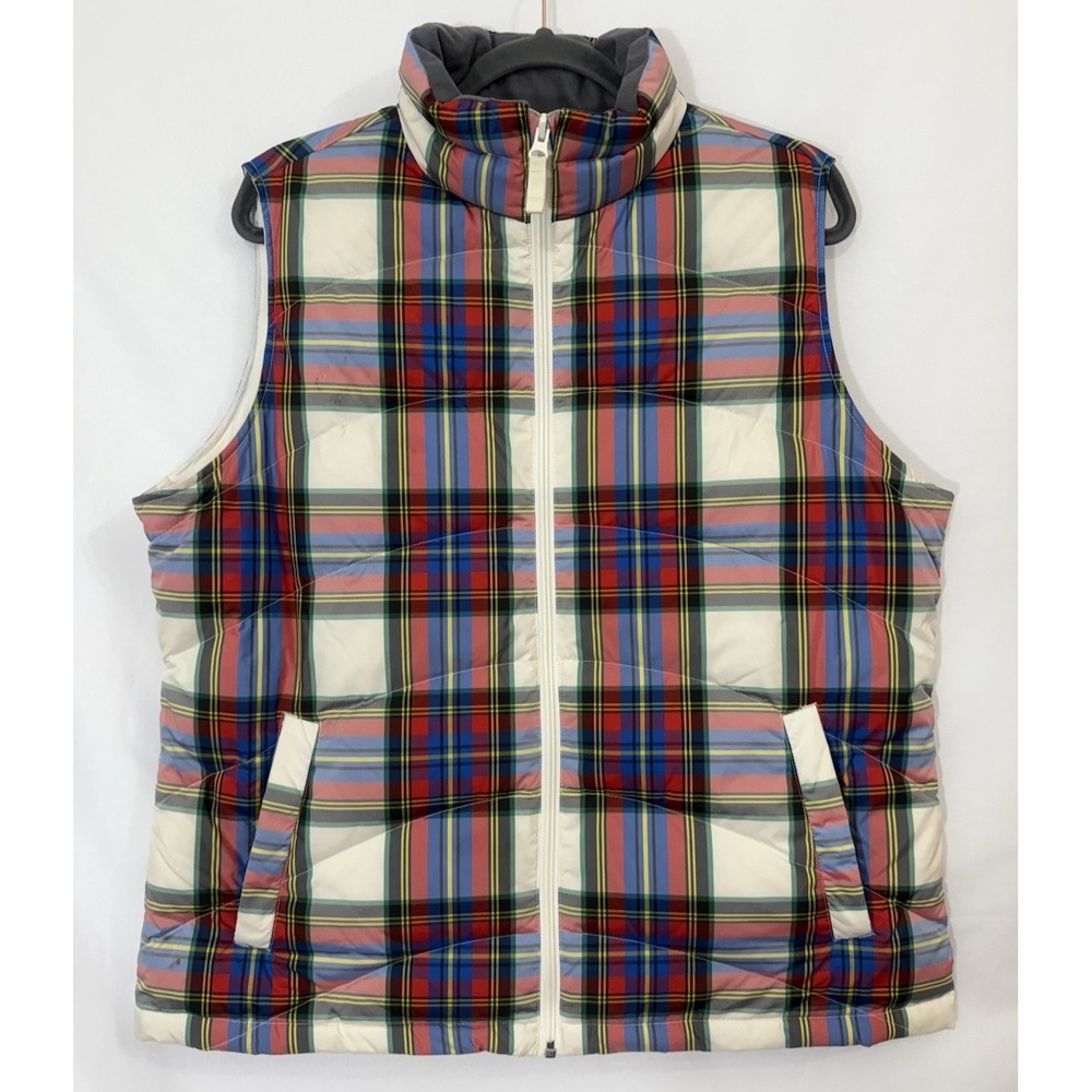 Lands' End Tartan Plaid Down Puffer‎ Vest Sleeveless Jacket Women's Large *FLAW*